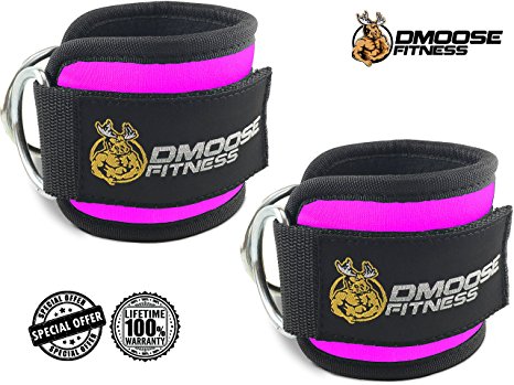 Ankle Straps for Cable Machines by DMoose Fitness - Strong Velcro, Double D-Ring, Adjustable Comfort fit Neoprene - Premium Ankle Cuffs to Enhance Abs, Glute & Leg Workouts - For Men & Women