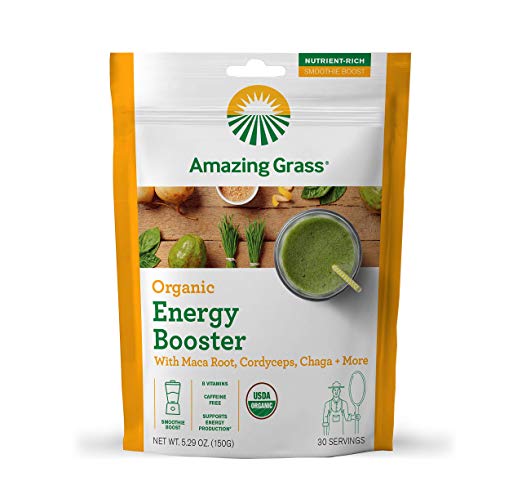 Amazing Grass Organic Energy Greens Powder, Maca, Cordyceps & Chaga, Smoothie Booster with B-Vitamins, 30 Servings