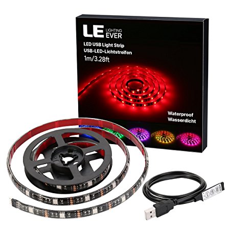 LE 100CM/3.28Ft USB LED Strip Light Multicolor 30 LEDs 5050SMD Waterproof Flexible RGB USB LED Strip Light, TV Background Lighting Kit with DC 5V USB Cable and Mini Controller