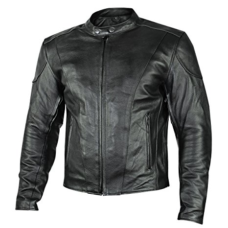 Xelement B7209 Renegade Mens Black Leather Motorcycle Jacket - Medium