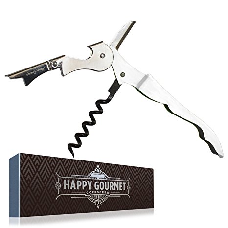 Waiters Corkscrew by Happy Gourmet Kitchenware - All-in-one Corkscrew, Wine Opener, Bottle Opener and Foil Cutter (White)