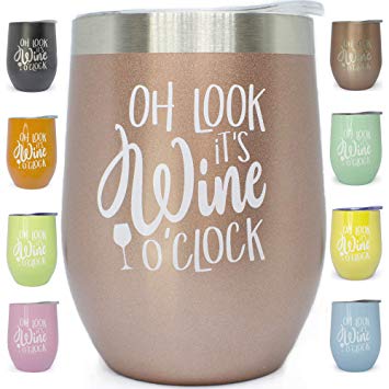 Prokitline Premium Stainless Steel Wine Tumbler with Lid 12 oz Double Wall Vacuum Insulated Stemless Travel Glass Funny Phrase Engraved Mug | Custom Personalized Men Women Cup with Sayings Rose Gold