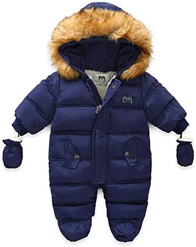 Xifamniy Baby Winter Snowsuit Coat Jumpsuit Outwear Hoodied Footie Toddler