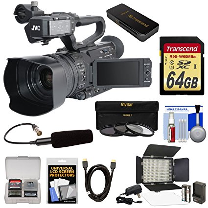 JVC GY-HM200U Ultra 4K HD 4KCAM Professional Camcorder & Top Handle Audio Unit with XLR Microphone   64GB Card   LED Video Light   Kit