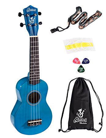Alida Hawaiian Ukulele Bundle Handmade Playable Soprano Navy Blue Ukulele Color included Carrying Bag, Strap, Spare Strings and Picks for Adults Kids Children Students