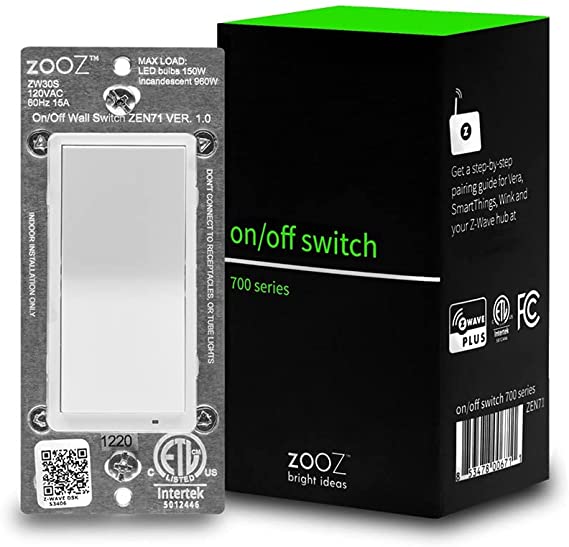 Zooz 700 Series Z-Wave Plus On/Off Switch ZEN71, White | Direct 3-Way (No Add-On Switch Needed) | Z-Wave Hub Required