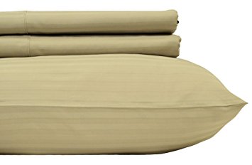 Royal's Stripe Tan 500 Thread Count 4pc Queen Bed Sheet Set 100% Cotton, Sateen Stripe, Deep Pocket