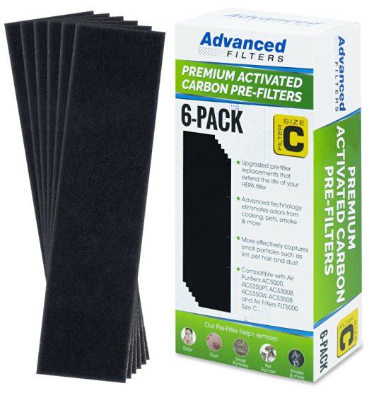 Premium Carbon Activated Pre Filter 6 Pack for Germ Guardian Air Purifier Models AC5000 Series, Replacement Pre-Filter C by Advanced Filters