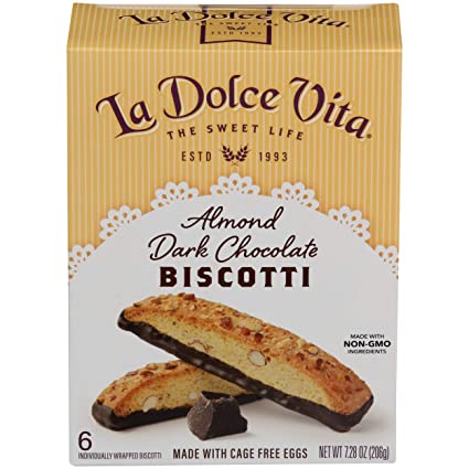 La Dolce Vita, Biscotti Almond Dark Chocolate 6 Count, 7.28 Ounce