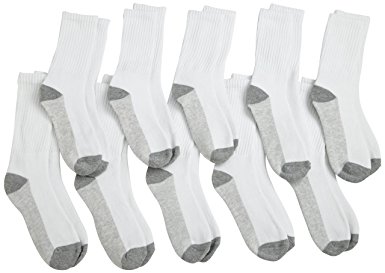 Fruit Of The Loom Big Boys' 10 Pack Crew Socks,  White/Gray/ Blue/ Green/ Orange/Red, Shoe Size: 3-9