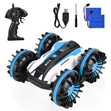 Remote Control Car Boat RC Truck Amphibious Stunt Car 4WD Off Road 2.4GHz Radio Controlled Vehicle Waterproof Double Side Race 360 Degree Rotates Blue