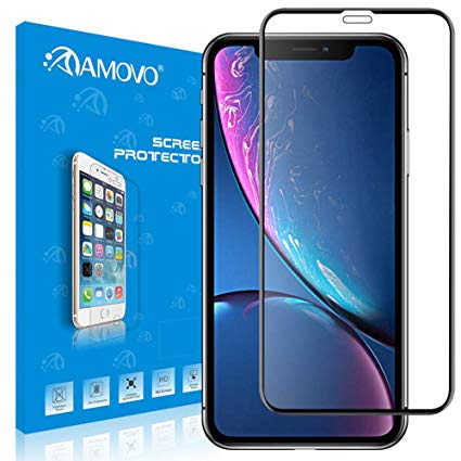 AMOVO Screen Protector iPhone XR [Full Coverage] iPhone XR Screen Protector [3D Tempered Glass] Premium HD Anti-Fingerprint 9H Glass Protector iPhone XR (6.1'') (iPhone XR, Black)