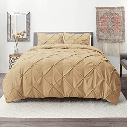 Nestl Duvet Cover Set | Pintuck Comforter Cover | Beige Cream Duvet Cover Full | Pinch Pleat Duvet Cover | Ultra Soft Microfiber Hotel Collection