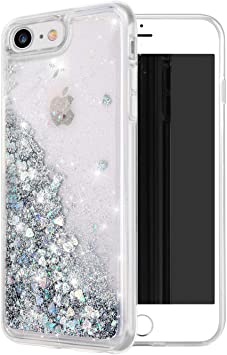 WORLDMOM for iPhone SE2 Case,for iPhone 7/8 Case,Double Layer Design Bling Flowing Liquid Floating Sparkle Colorful Glitter Waterfall TPU Protective Phone Case for Appe iPhone 8/7/ SE2 (2020), Silver