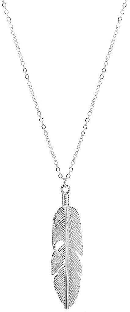 Gonikm Women Jewelry Feather Pendant Chain Necklace Long Sweater Chain Statemen Jewelry Sets