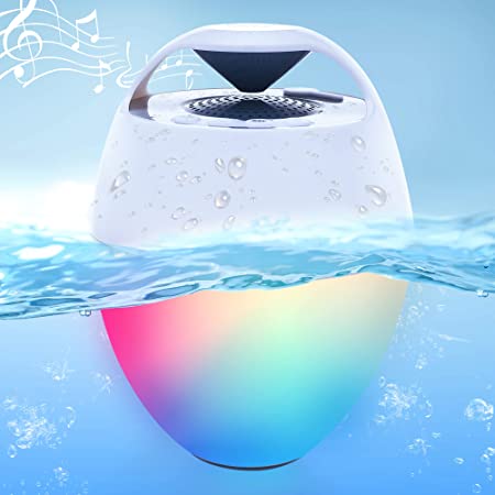 Pyle Floating Pool Speaker w/Lights Show, Waterproof Bluetooth Speaker, IP68, Crystal Clear Sound Quality, Surround Stereo Sound, Wireless 50 ft Range, for Shower, Hot Tub, Beach, Travel (White)