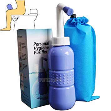 TONELIFE Portable Bidet Sprayer Travel Bidet Bottle Easy-to-use Portable Bidet with Convenient Nozzle Storage, Travel Bag, 450 ml Capacity, and Angled Nozzle Spray,English Maunal (Blue-1pcs)