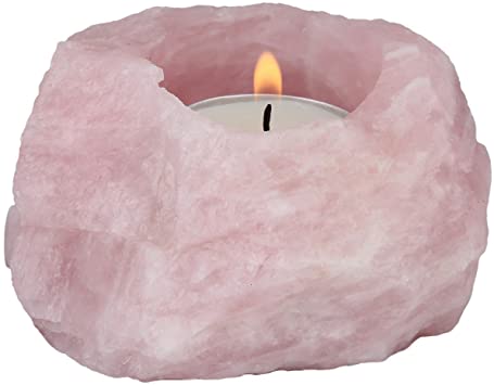 rockcloud Natural Raw Rose Quartz Taper Tea Light Candle Holder Air Plant Holder Healing Stone Home Decoration Figurine