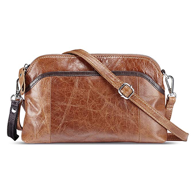 Lecxci Women's Small Vintage Leather Crossbody Smartphone Bag, Shoulder Travel Purses for Women (Tan)