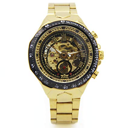 AMPM24 Men's Automatic Wrist Watch Skeleton Dial Stainless Steel Band Gold Silver