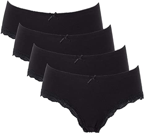 ATTRACO Women's Cotton Brief Panties Soft Underwear Lace Trim Hipster 4 Pack