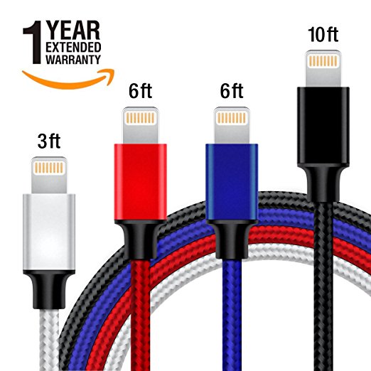iPhone Charger Cable - Lightning Cable ❅SECRET bonus GIFT❅ – 4Pack 3FT 6FT 6FT 10FT - Nylon Braided Lightning USB Cable Cord Powerline for 8 8plus 7 7 Plus 6 6S 6 Plus 5S SE iPod iPad