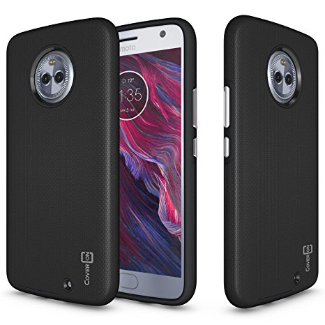 Moto X4 Case, CoverON Rugged Series Protective Hybrid Phone Cover with Easy-Press Metalized Buttons - Black