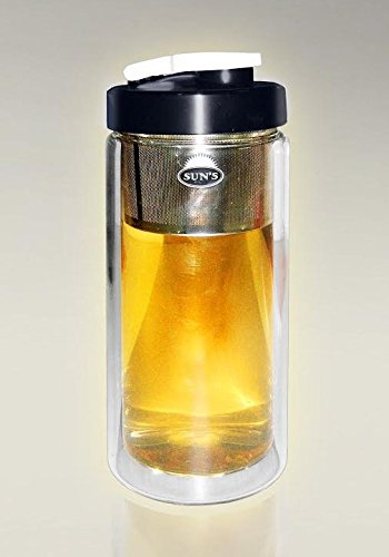 Sun's Tea 18oz Ultra Clear Spill-proof Strong Double-wall 3-Piece Borrosilicate Glass Tea Tumbler with Infuser(drink hole lid)