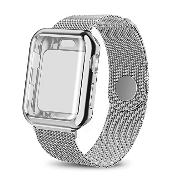 BicasLove Compatible for Apple Watch Band with Screen Protector 38mm 40mm 42mm 44mm, Sport Strap with Protective Case for iWatch Series 1/2/3/4