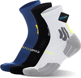 BRISIRA Coolmax Bamboo Viscose Compression Running Socks 3 Pack Quarter Athletic Cushioned Breathable Anti Blister&Sweat&Odor