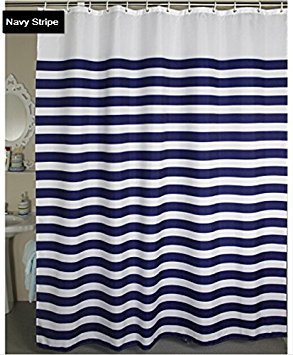 Eforcurtain Extra Long Nautical Stripes Mildew-Free Water-Repellent Fabric Shower Curtain,Navy and White (72-Inch by 78-Inch, Stripe)