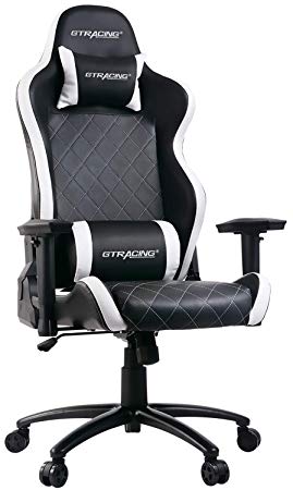 GTRACING High Back Gaming Chair Fabric and PU Racing Chair Backrest and Height Adjustable E-Sports Chair Ergonomic Computer Office Chair Furniture (902-Black/White)