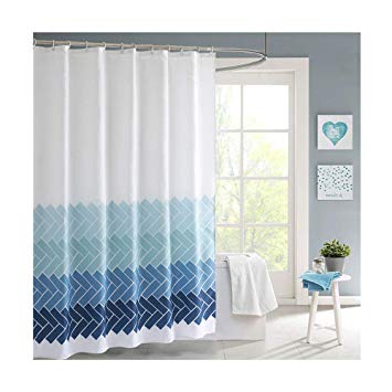 Shower Curtain,Fabric Shower Curtains White/Blue Washable Mildew Resistant with 12pcs Hooks,Waterproof Thickened Polyester Bath Shower Curtain for Bathroom 180 x 200CM