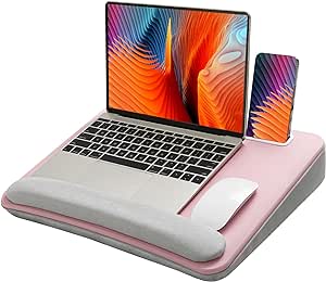 HUANUO Lap Laptop Desk - Portable Lap Desk with Cushion, Fits up to 15.6 inch Laptop, with Anti-Slip Strip & Storage Function for Home Office Students Use as Computer Laptop Stand - Pink, HNLD12P