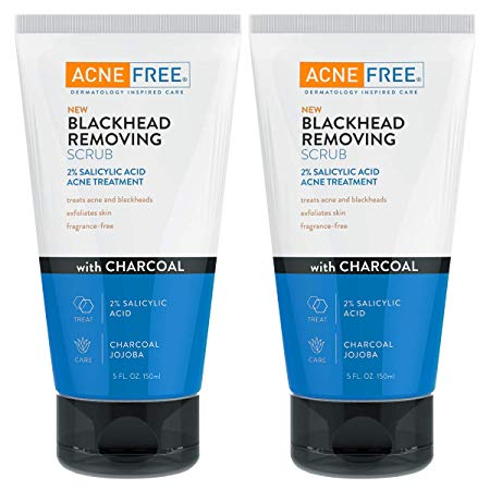 AcneFree Blackhead Exfoliating Face Scrub With 2% Salicylic Acid And Charcoal Jojoba, Pack of 2, 5 Fluid Ounce Each