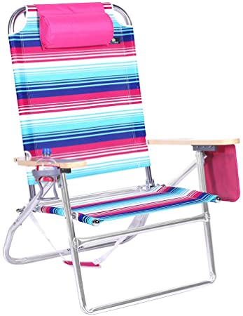 Extra Large - High Seat 3 Reclining Position Aluminum Heavy Duty Beach Chair with Cup Holder - 300 lbs Capacity