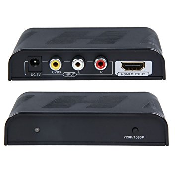 FlylinkTech® High Definition 720P/1080P Mini AV Composite Video/Audio RCA CVBS to HDMI Converter box,Upscaler supports HDTV Supports VHS, VCR, DVD and so on