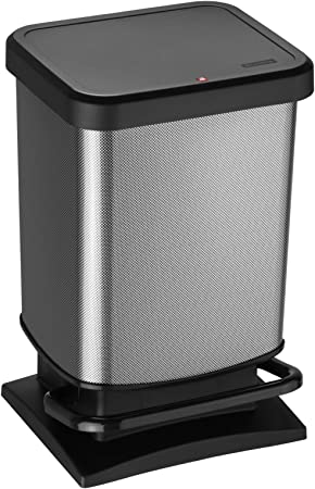 Rotho, Paso, Waste bin 20l with Pedal and lid, Plastic (PP) BPA-Free, Carbon Metallic, 20l (29,3 x 26,6 x 45,7 cm)