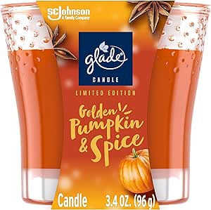 Glade Candle Jar, Air Freshener, Golden Pumpkin & Spice, Limited Edition Scent, 3.4 Oz