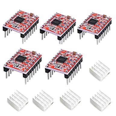 HiLetgo 5pcs A4988 Stepstick Stepper Motor Driver Module with Heat Sink for 3D Printer Reprap Suitable for Mendel Huxley Arduino