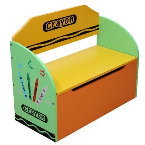 Bebe Style Childrens Wooden Toy Storage Box and Bench Crayon Themed