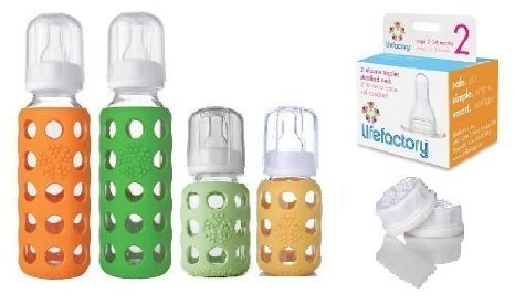 Lifefactory Glass Baby Bottles 4 Pack Starter Kit (9 oz. & 4 oz. - Gender Neutral)