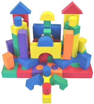 Non-Toxic 70 Piece foam Wonder Blocks for Children w/ Polka Dot Hamper - Non-Recycled Quality, Waterproof, Soft, Bright, Safe & Quiet