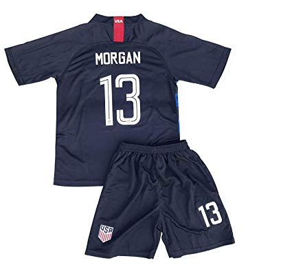#13 Morgan USA National Away Kids/Youths Soccer Jersey & Shorts 2018/2019 Blue