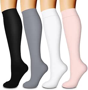 Bluemaple 4 Pack Compression Socks for Women and Men -Best Support for Medical,Running,Nursing,Athletic