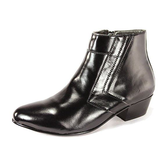 D'Italo 5631 Mens Black Leather Cuban Heel Dress Ankle Side Zipper Boots