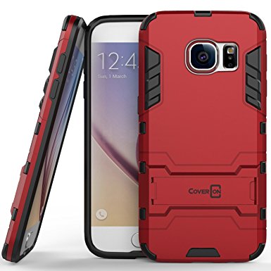 Galaxy S7 Case, CoverON® [Shadow Armor Series] Hard Slim Hybrid Kickstand Phone Cover Case for Samsung Galaxy S7 - Red & Black