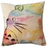Hand Painted Colorful Lovely Totoro Chinchilla Throw Pillow Case Decor Cushion Covers Square 1818 Inch Beige Cotton Blend Linen