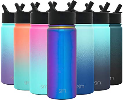 Simple Modern 18oz Summit Water Bottles with Straw Lid - Vacuum Insulated Tumbler Double Wall Travel Mug 18/8 Stainless Steel Flask -Prism