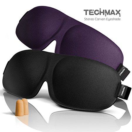 TECHMAX Sleep Mask, 2 Pack Lightweight & Comfortable Eye Masks, Super Soft Adjustable 3D Sleeping Mask for Travel, Nap, Shift Works (Black & Purple)